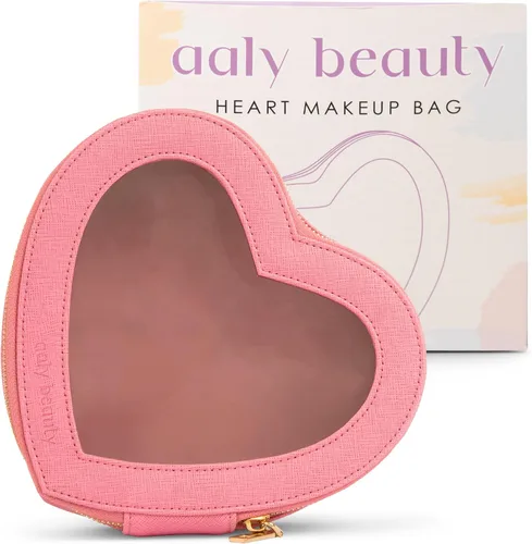 Miniatura 6 de Bolsa de maquillaje con forma de corazón – Bolsa de cosméticos de corazón rosa con cubierta transparente – Ideas de regalo para mujeres, mamá