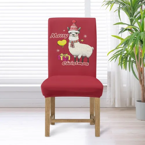 Miniatura 5 de HUGS IDEA Merry Christmas Dining Room Chair Covers Cute Sheep Kitchen Chair Covers Stretch Dining Chairs Cover Set of 6 Parsons Chairs Slipcovers