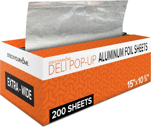 Miniatura 8 de 200 hojas de papel de aluminio precortadas para delicatessen - Hojas emergentes de 9 pulgadas para restaurante, cubiertas desechables para alimentos
