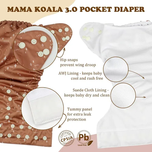 Miniatura 3 de Mama Koala Pañales de tela 3.0 para bebé con 6 insertos, con 2 paquetes reutilizables para colgar en seco y húmedo