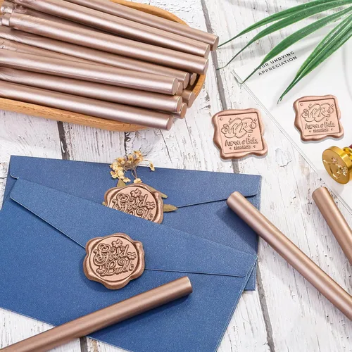 Miniatura 7 de Barras de Cera para Sellar, Paxcoo 20 piezas Barras de Sello de Cera, Barras de Cera para Sellar con Pistola de Pegamento para Invitaciones de Boda