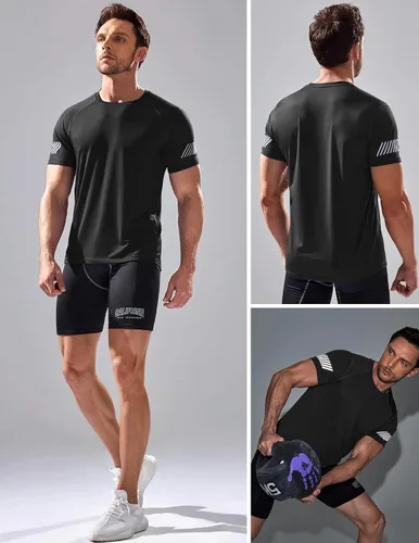 Miniatura 6 de Paquete de 5 camisetas de manga corta con cuello redondo y de secado rápido para hombre camisetas deportivas para correr entrenar o ir al gimnasio