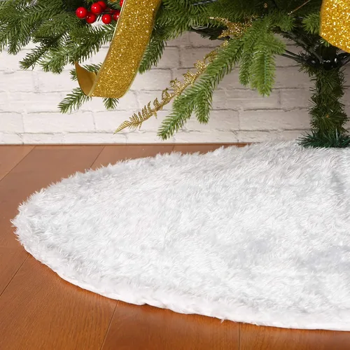 Miniatura 11 de Sattiyrch - Falda de árbol de Navidad de piel sintética, adornos navideños rosas para árbol de Navidad de 10 pies,12 pies (blanco, 59 pulgadas)