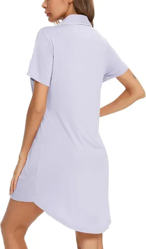 Miniatura 133 de Samring Camisón de pijama para mujer, manga corta/larga, con botones, camisón para dormir, camisón para novio, talla XXL