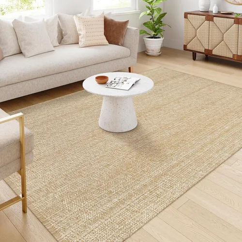 Miniatura 12 de LEEVAN - Alfombras lavables para cocina de 3 x 5 pies, alfombra de color crema para dormitorio, alfombra de algodón tejida para entrada, alfombra