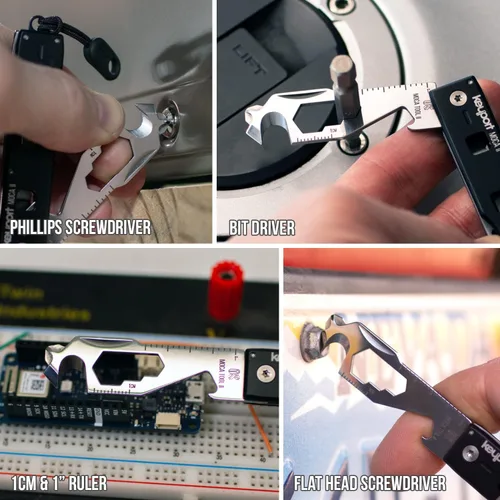 Miniatura 3 de Multiherramienta compacta de llavero 11 en 1 con clip de bolsillo y paraPull – Abrebotellas, abrebotellas, cortador de cables, mini destornilladores