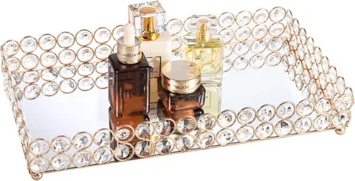 Feyarl Bandeja Grande de Perfume de Cristal Bandeja de Tocador de Cosméticos y Maquillaje Organizador Expositor de Joyas Baratijas Anillos Aretes