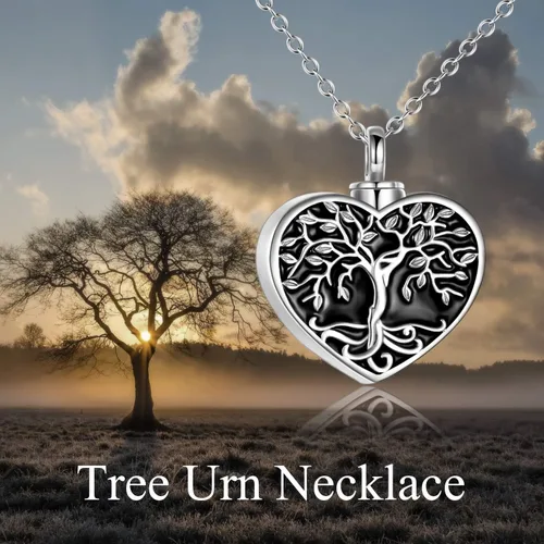 Miniatura 5 de ONEFINITY Collar de urna de cremación para cenizas, plata de ley, concha de abulón, árbol de la vida, collar con medallón que sostiene imágenes