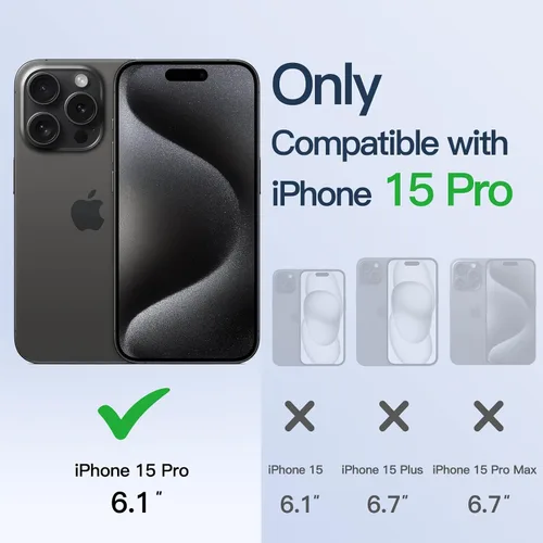 Miniatura 2 de JETech Funda magnética para iPhone 15 Pro de 6.1 pulgadas, protección completa de lente de cámara, compatible con carga inalámbrica MagSafe, funda