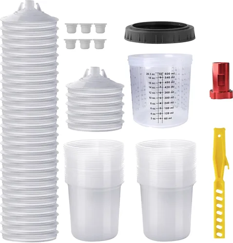 Miniatura 8 de Kit de Tazas Mezcladoras de Pintura Desechables, Kit de Tazas Mezcladoras para Pistola Pulverizadora de Pintura HVLP de 20 Onzas (600ml) con Sistema