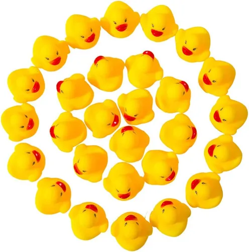 50 piezas de mini patos flotantes y chirriantes, juguetes para aliviar el estrés, bolas de estrés para adultos, mini patos de goma redondos para