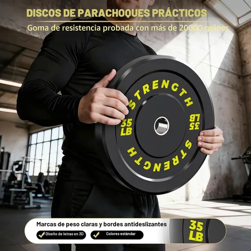 Miniatura 4 de Juego de Pesas Olímpicas de Parachoques de Goma - Placas de Barra de 2 Pulgadas para Entrenamiento de Fuerza en Gimnasio Casero