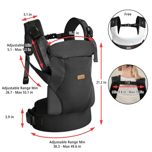 Miniatura 8 de CUBY Portabebés para recién nacidos a niños pequeños, transpirable con soporte ajustable para el cuello, portabebés manos libres para niños pequeños