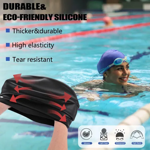 Miniatura 3 de Gorro de natación de silicona para mujer, sombreros de natación gruesos de alta elasticidad para cabello largo, gorras de natación para mujeres