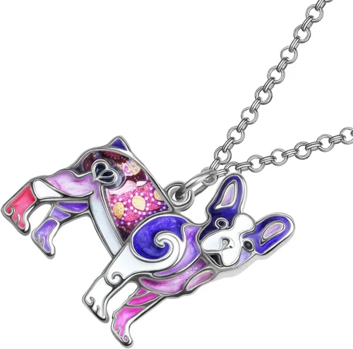Miniatura 3 de BONSNY Collar de Bulldog Francés con diamantes de imitación esmaltados, diseño original para mujeres y niños