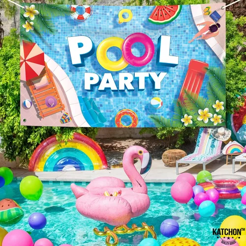 Miniatura 4 de KatchOn, Fondo extragrande para fiesta en la piscina, 72 x 44 pulgadas, pancarta de fiesta en la piscina para decoraciones de fiesta de piscina