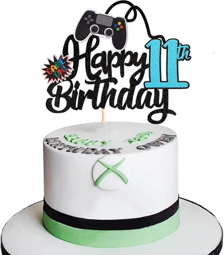Miniatura 24 de 1 PCS Decoración para Pastel de Videojuegos Feliz Cumpleaños 14 con Purpurina, Palillo Decorativo de Pastel de Videojuegos Game On Controladores
