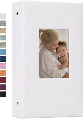 Vienrose - Álbum de fotos de lino con 300 bolsillos de 4 x 6 pulgadas, cubierta de tela, para bodas, familias, aniversarios y bebés Blanco