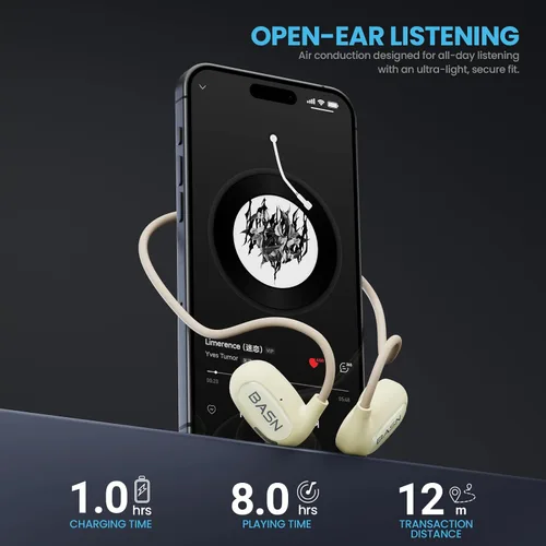 Miniatura 2 de BASN AirS1 - Auriculares de oreja abierta, Bluetooth 5.3 conducción de aire, auriculares deportivos ENC con sonido premium y llamadas claras, IPX5