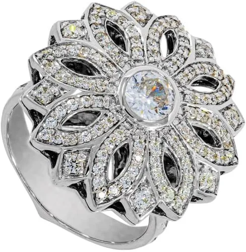 Miniatura 3 de ETHNIQ Carrington Collection - Alianzas de boda chapadas en platino con tema floral adornado con circonita cúbica de diamante, ideas de regalo