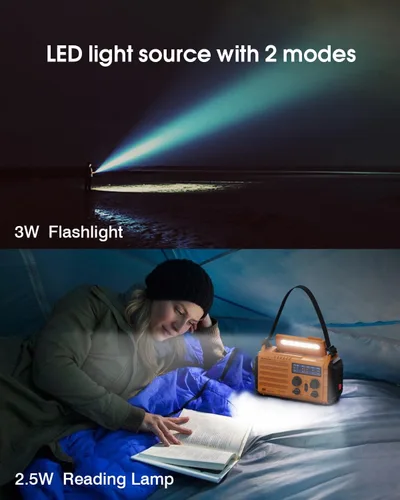 Miniatura 6 de Radio meteorológica de emergencia - Alerta NOAA, manivela solar y manual, alarma SOS, linterna y lámpara de lectura, radio de supervivencia portátil