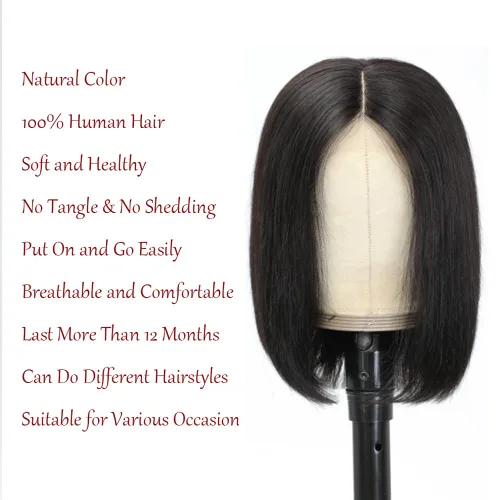 Miniatura 4 de Peluca corta recta Bob de 12 pulgadas 4x1 cierre de encaje 12A Remy cabello humano densidad 150% negro natural