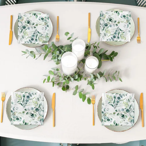 Miniatura 7 de AnyDesign 80 servilletas de papel de eucalipto vegetal, acuarela, hojas verdes de primavera, servilletas de almuerzo, servilletas decorativas