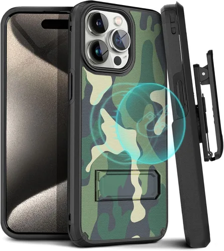 Miniatura 15 de MOTIVE Funda para iPhone 15 con clip para cinturón, magnética compatible con MagSafe, combo de funda de carcasa a prueba de golpes, funda para Negro