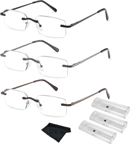 Miniatura 2 de HIYANJN Gafas de lectura sin marco con bloqueo de luz azul, lector de computadora sin montura para hombres