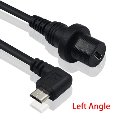 Miniatura 2 de Duttek Cable de montaje en panel micro USB, ángulo izquierdo, extensión de montaje micro USB de 90 grados, cable de descarga macho a hembra