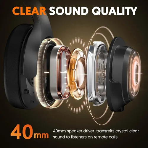 Miniatura 5 de EKSA Trucker - Auriculares Bluetooth con micrófono, auriculares inalámbricos de 164 pies con cancelación de ruido AI (ENC), 57 horas de trabajo