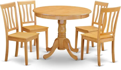 Miniatura 17 de East West Furniture ANTI3-BLK-W Juego de mesa y sillas de cocina de 3 piezas contiene una mesa de comedor redonda con pedestal y 2 sillas de asiento