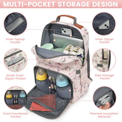 Miniatura 2 de Mochila para pañales, grandes bolsas de pañales para bebé con cambiador portátil para niños y niñas, mochila de viaje multifuncional para mamás
