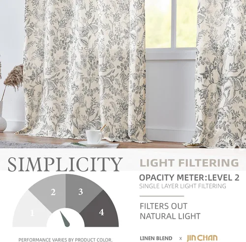 Miniatura 5 de JINCHAN Cortinas florales de lino para sala de estar, cortinas negras de estilo granja francesa de campo, cortinas de 63 pulgadas de largo, cortinas