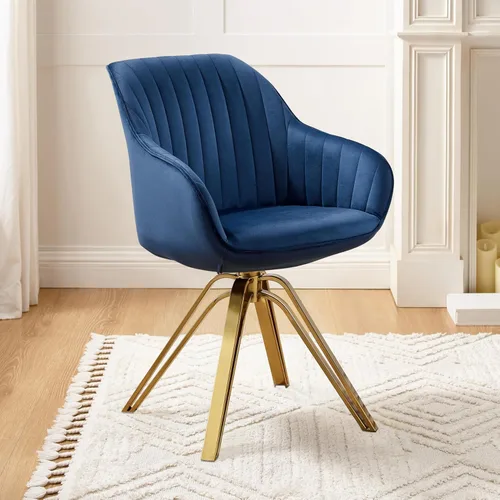 Miniatura 12 de Art Leon Silla giratoria moderna de mediados de siglo, silla de escritorio sin ruedas, sillón tapizado de tela con patas doradas, blanco roto Blanco