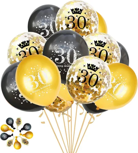 Miniatura 8 de Jonhamwelbor Globos dorados y negros de 40 cumpleaños, decoraciones de fiesta, paquete de 15 globos de látex y confeti de 12 pulgadas impresos