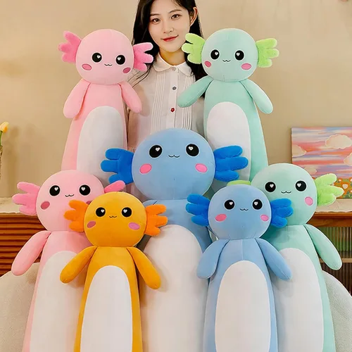 Miniatura 7 de Somao Almohada de Felpa Larga de Axolotl, Lindo Cuerpo de Animal de Peluche de Axolotl, Suave Peluche de Muñeca de Axolotl para Niñas y Niños