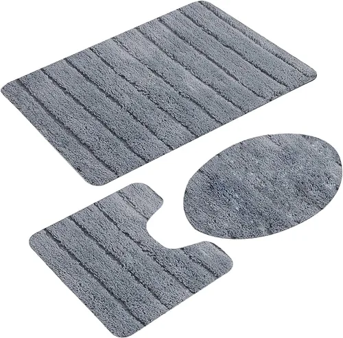 Beacon Pet Juego de 3 alfombras de baño, antideslizantes, suaves, suaves y absorbentes, tapete de baño en forma de U, tapete de baño + cubierta de