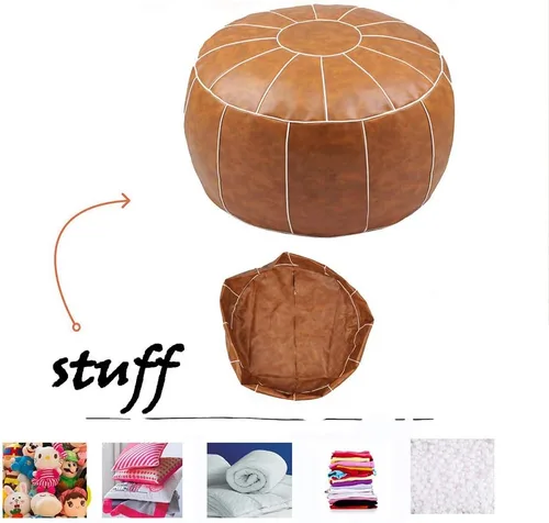 Miniatura 5 de Puf decorativo para pies, taburete redondo de cuero sin relleno, cojín otomano de almacenamiento o para descansar tus pies, silla de suelo, pie
