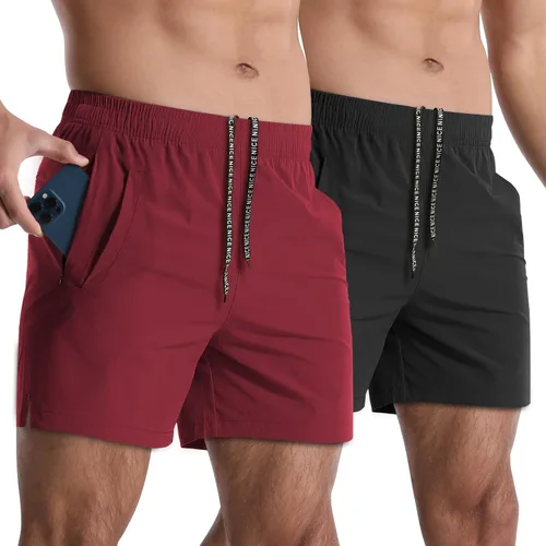 Miniatura 15 de Paquete de 2 pantalones cortos deportivos para hombre de 5 pulgadas, de secado rápido, pantalones cortos de entrenamiento para gimnasio, ligeros