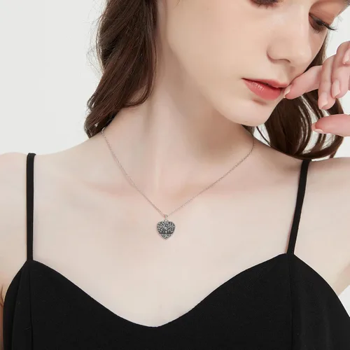 Miniatura 168 de Collar con colgante de urna de cenizas de cremación y árbol de la vida para mujer, plata de ley US1