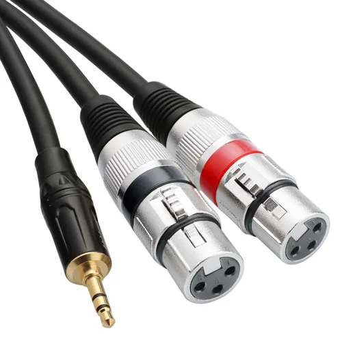 Tisino Cable de micrófono estéreo XLR doble a 0.138 in, 2 XLR hembra a 1/8 pulgadas Mini Jack Y-Splitter Cable de micrófono de plomo de 3.3 pies