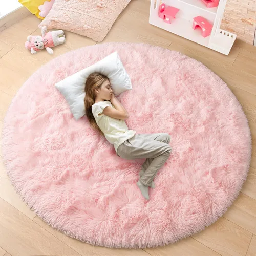 Miniatura 13 de junovo - Alfombra redonda y esponjosa para niños y niñas, de castillo de princesa, de felpa lanuda, para dormitorio, habitación de bebé, sala