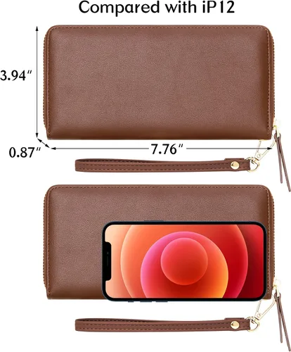 Miniatura 90 de Badiya Billetera para mujer con bloqueo RFlD de cuero con cremallera alrededor de carteras de gran capacidad