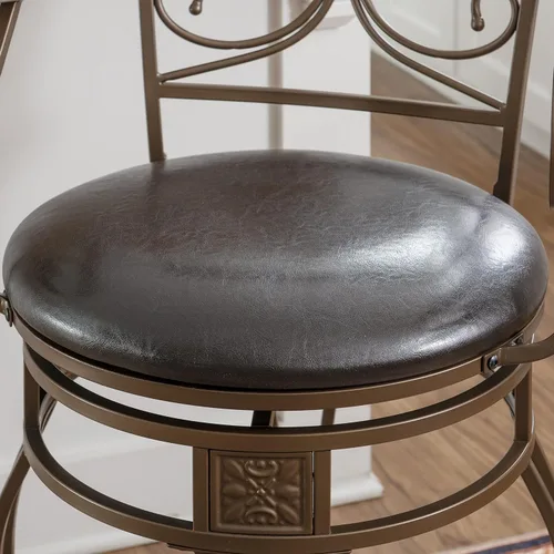 Miniatura 5 de Powell Dayne - Taburete grande y alto de 24 asientos con brazos en metal de bronce oscuro con asiento acolchado de piel sintética marrón oscuro