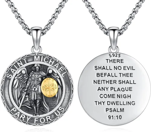 Miniatura 677 de Collar con colgante de plata de ley 925 con medalla de San Patrón, joyería religiosa para hombres y mujeres, con cadena de acero inoxidable 316L