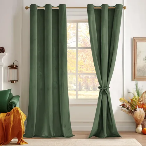 Miniatura 57 de JIUZHEN - Cortinas de terciopelo gris de 63 pulgadas opacas para sala de estar - Cortinas gruesas de terciopelo con ojales para ventana