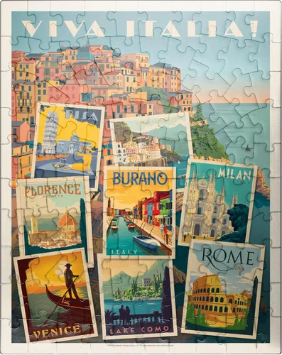 MyPuzzle Italy: Viva Italia! Collage, póster vintage, rompecabezas premium de 100 piezas para adultos