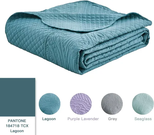 Miniatura 4 de HZ & HY Colcha extragrande King de 138 x 122 pulgadas, extra ancha, juego de ropa de cama ultrasónica, edredón ligero y delgado, reversible, 5 3
