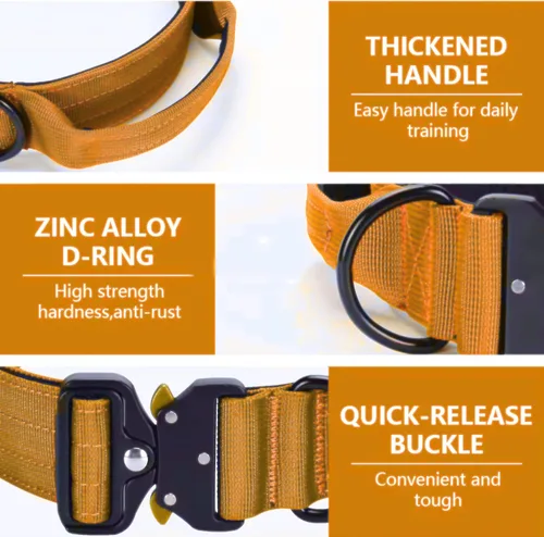 Miniatura 4 de Collar táctico para perro resistente, nailon ajustable con hebilla de metal, varios colores (naranja, L)